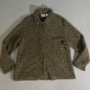 Chico's Size 2 Cardigan Green Sherpa Buttons Vintage 1990s Made In USA‎ Grandma